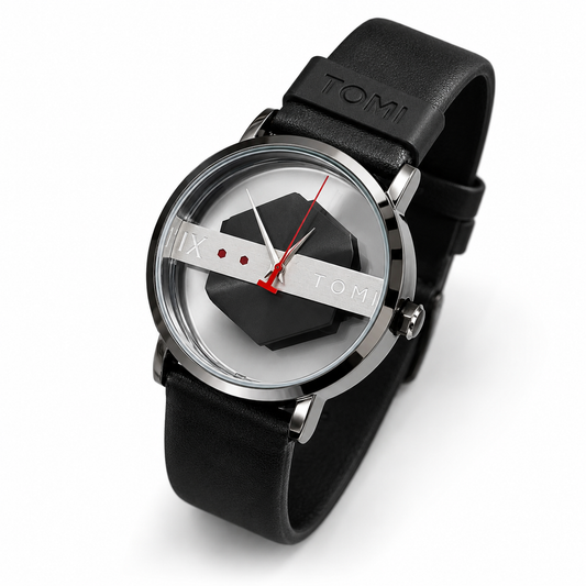 Tomi Black Silver Hexa Dial Watch