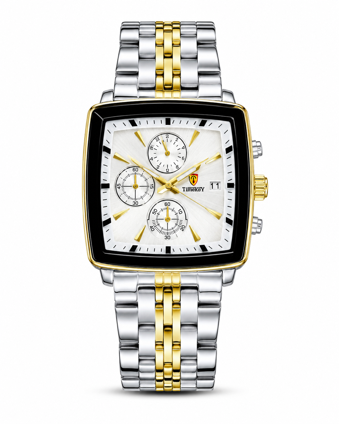 Timekey Two Tone White Square Chain Chronograph Watch