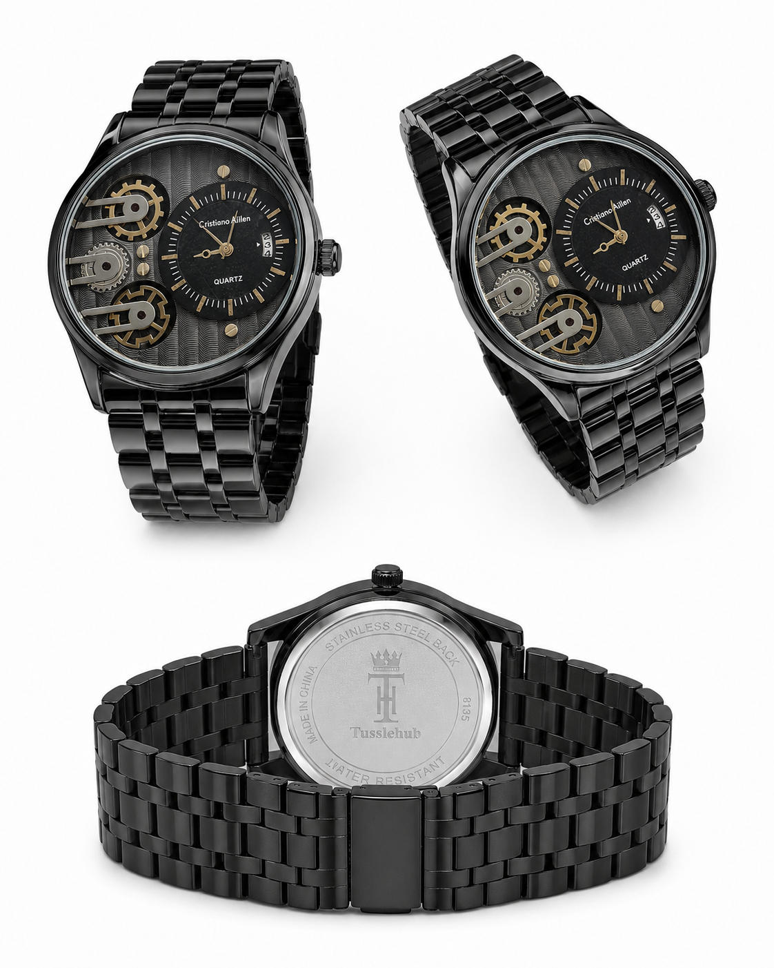 All Black Cristiano Aillen Dual Gear Watch