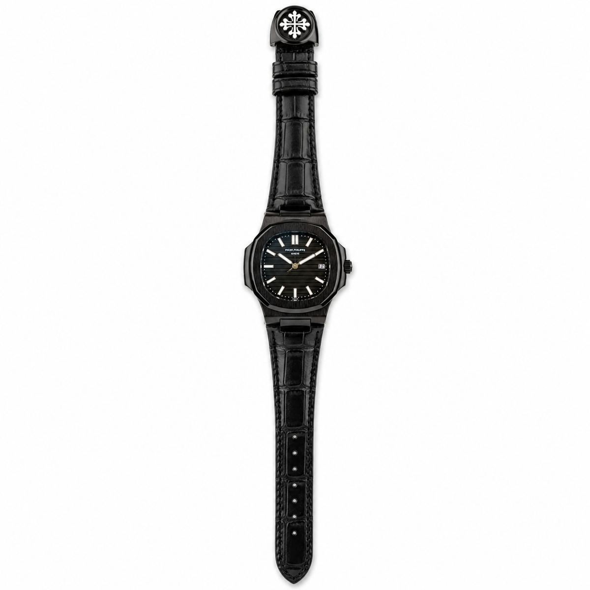 Leather Strap All Black Nautilus Dial Watch