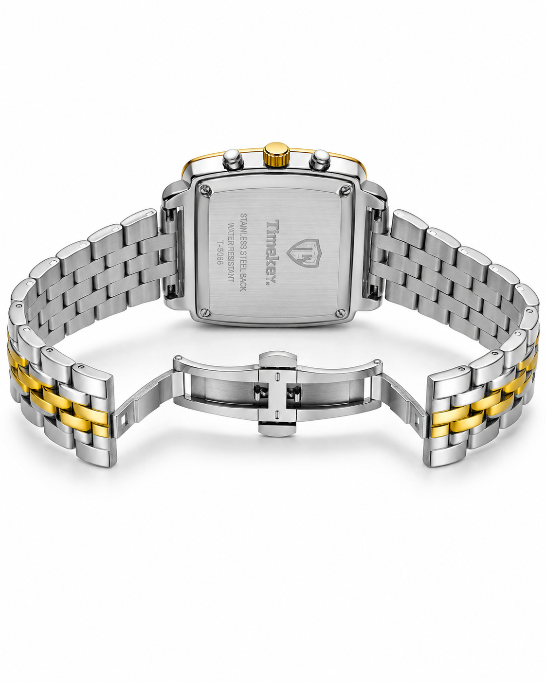 Timekey Two Tone Black Square Chain Chronograph Watch