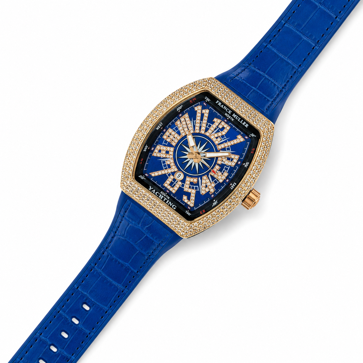 Blue Rose Gold Iced Frank Muller Watch