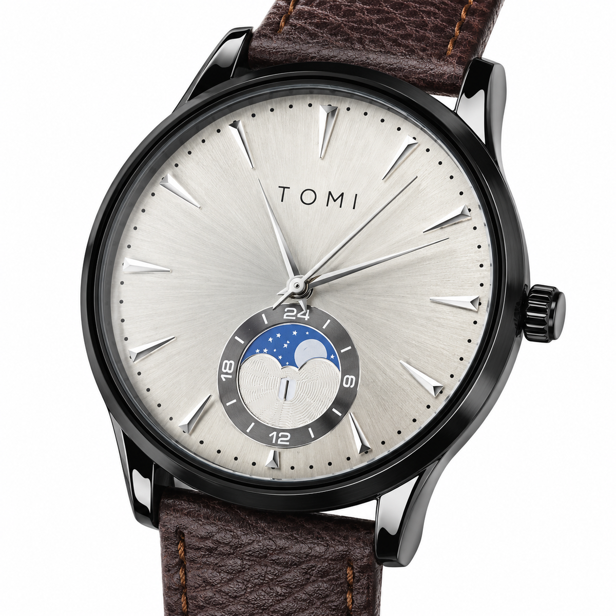 Tomi Coffee Grey Leather Magnetic Strap Watch