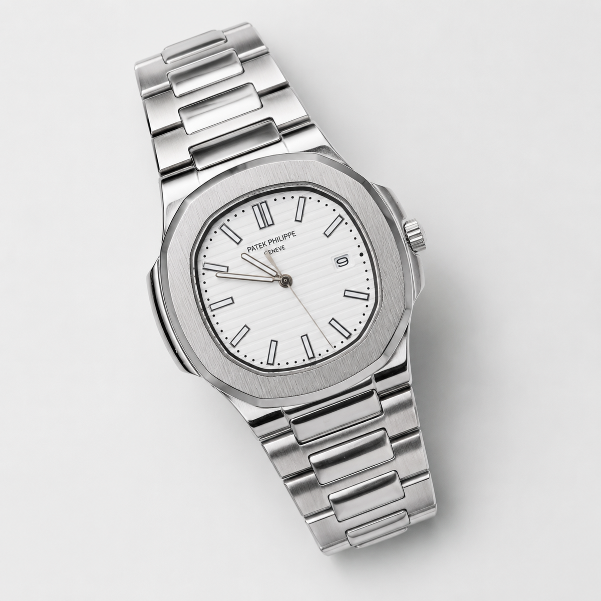Silver Nautilus White Dial Watch