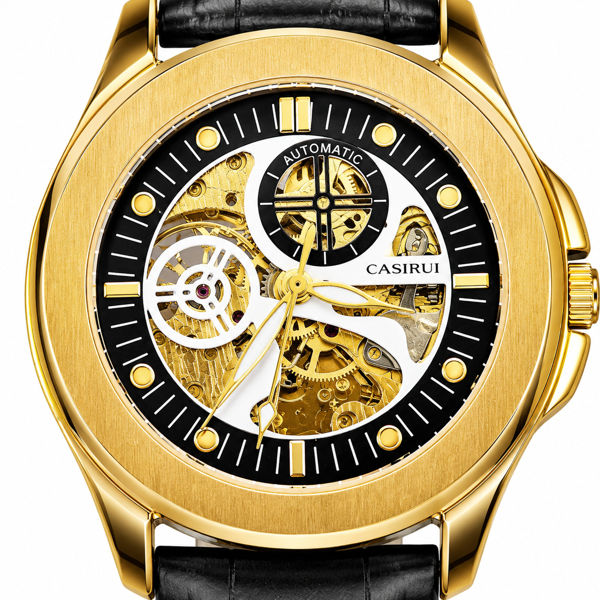 Casirui Black Gold Automatic Skeleton Leather watch