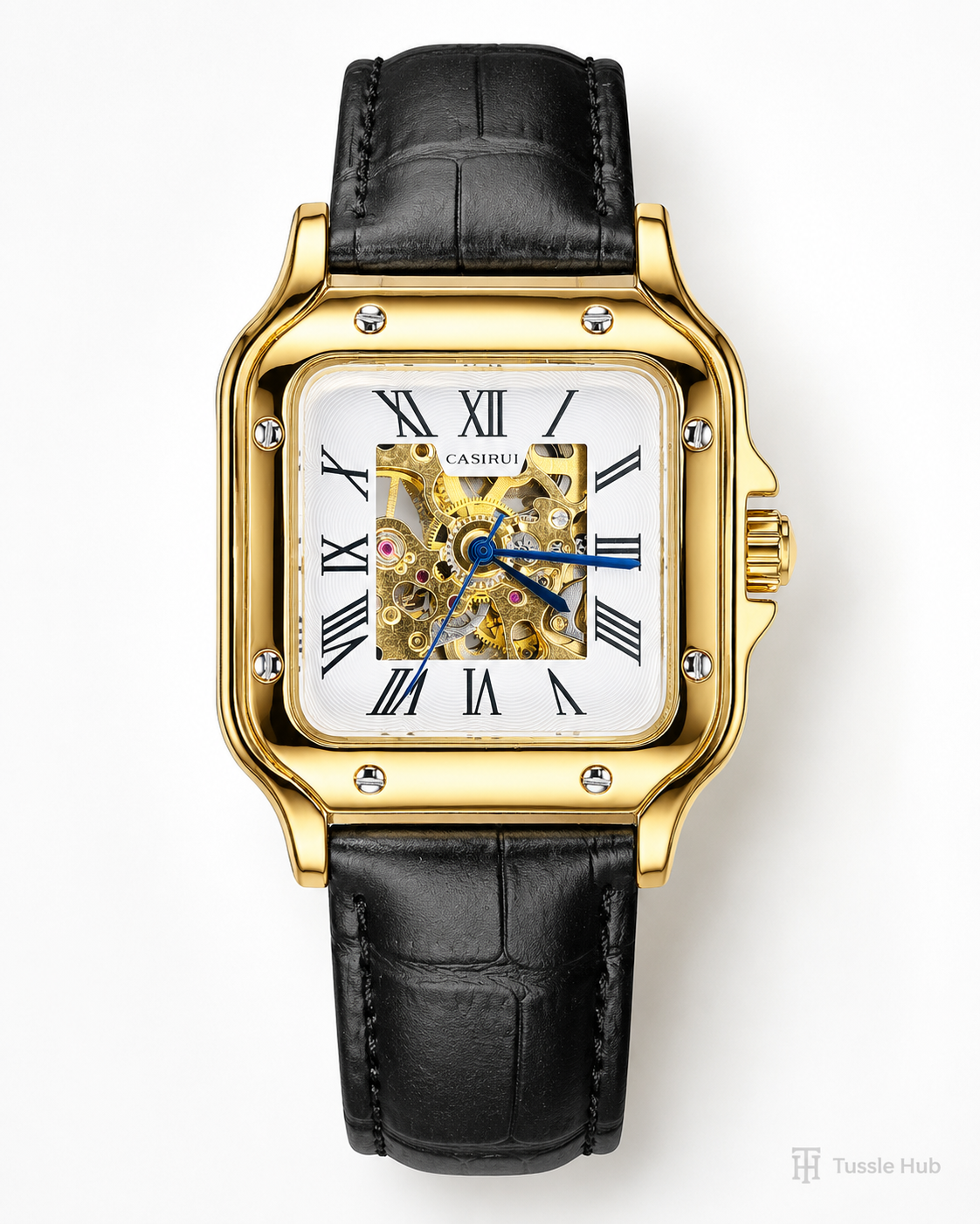 Black Gold White Tank Automatic Skeleton Watch