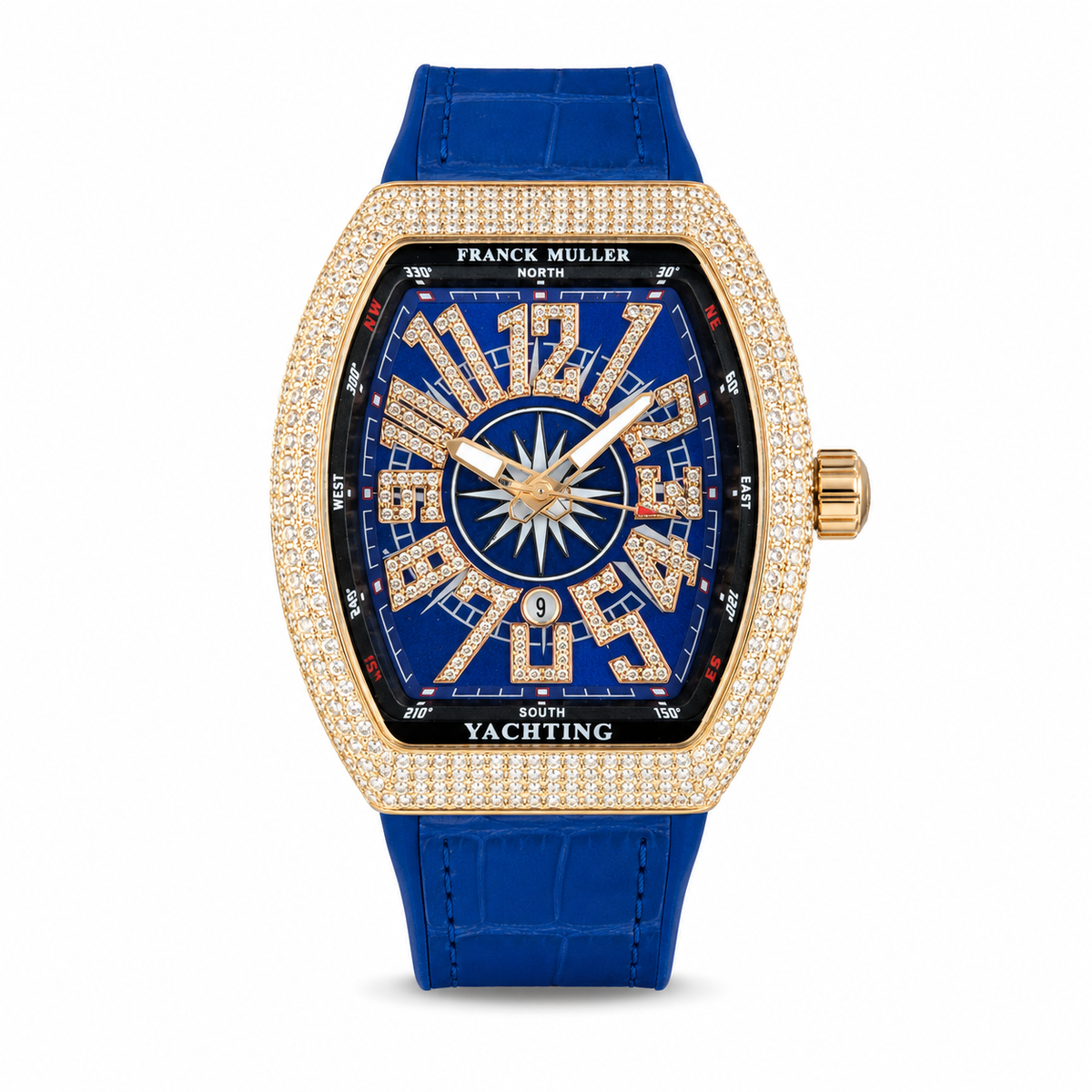 Blue Rose Gold Iced Frank Muller Watch