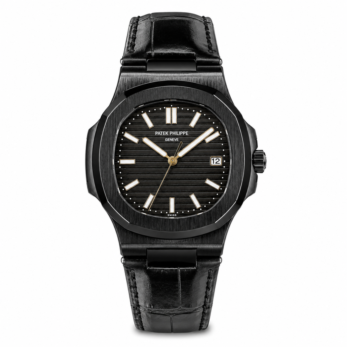 Leather Strap All Black Nautilus Dial Watch
