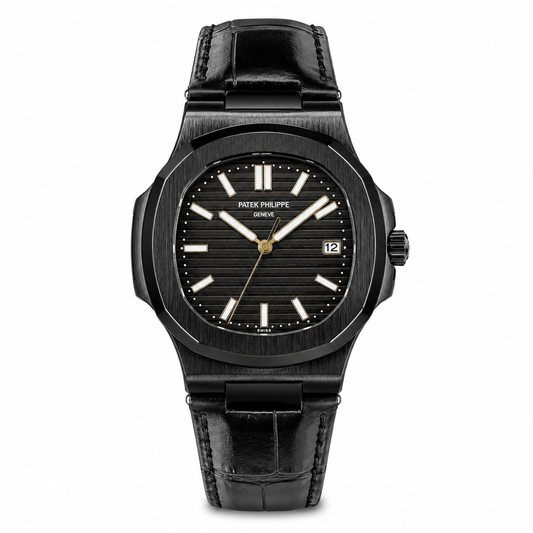 Leather Strap All Black Nautilus Dial Watch