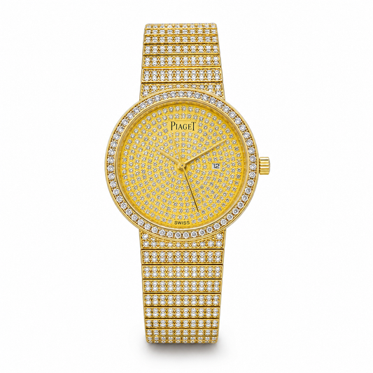 Gold Round Iced Out Piaget Watch