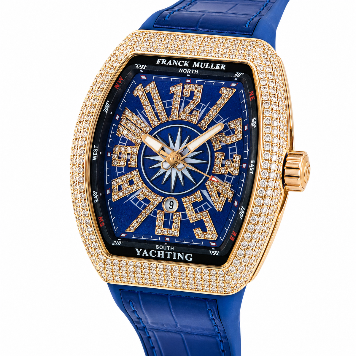 Blue Rose Gold Iced Frank Muller Watch
