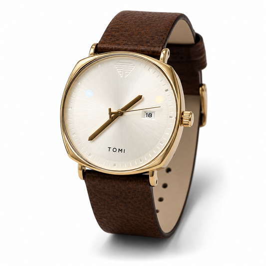 Tomi Brown White Sleek Dial Watch