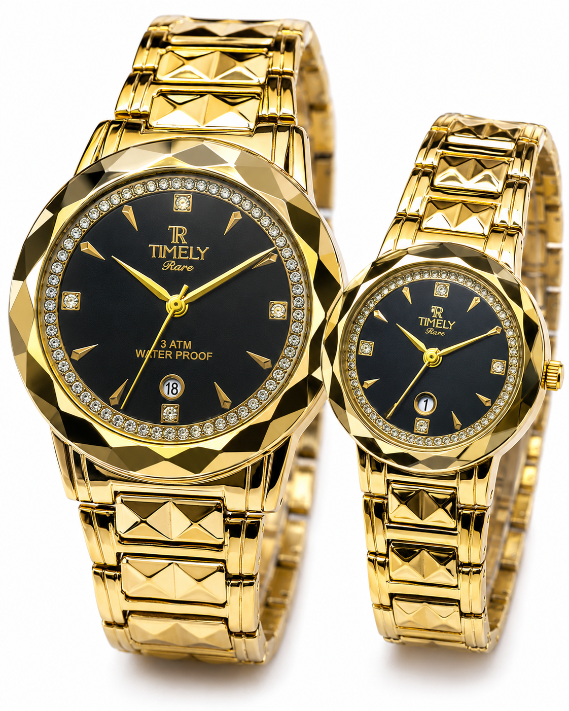 Timely Gold Black Couple Watch