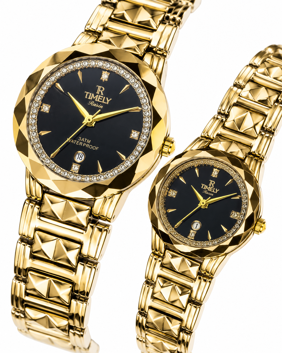 Timely Gold Black Couple Watch