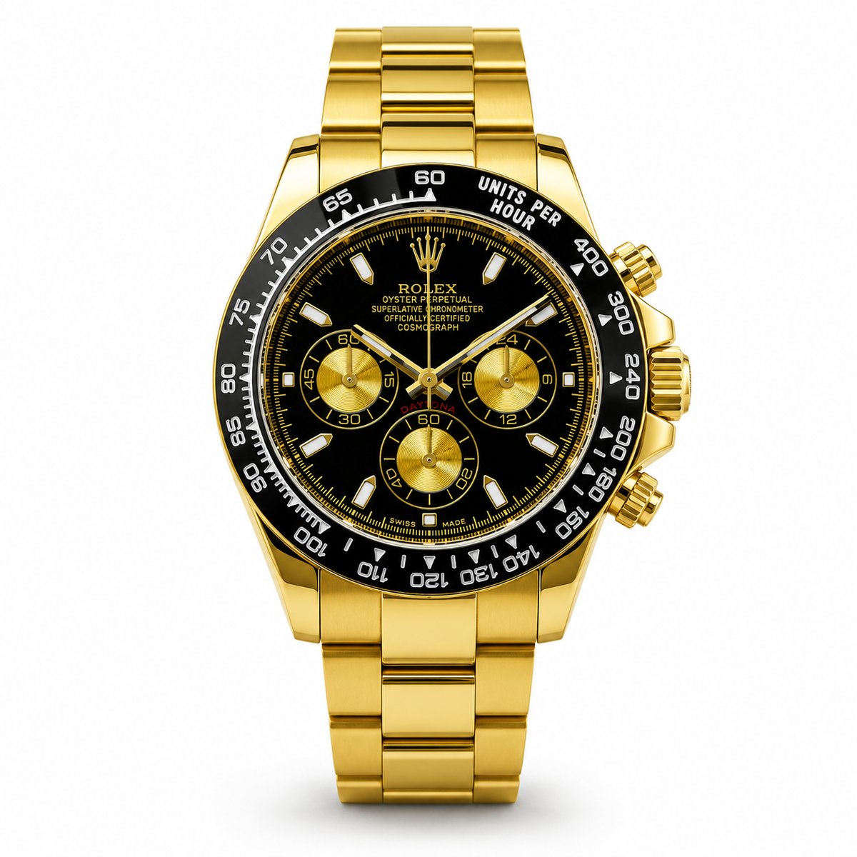 Gold Black Daytona Chronograph Chain Strap Master Clone Watch