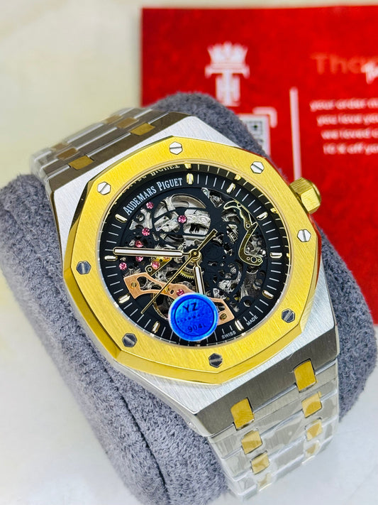 AP Two Tone Black Automatic Skeleton Dial Super Clone Watch