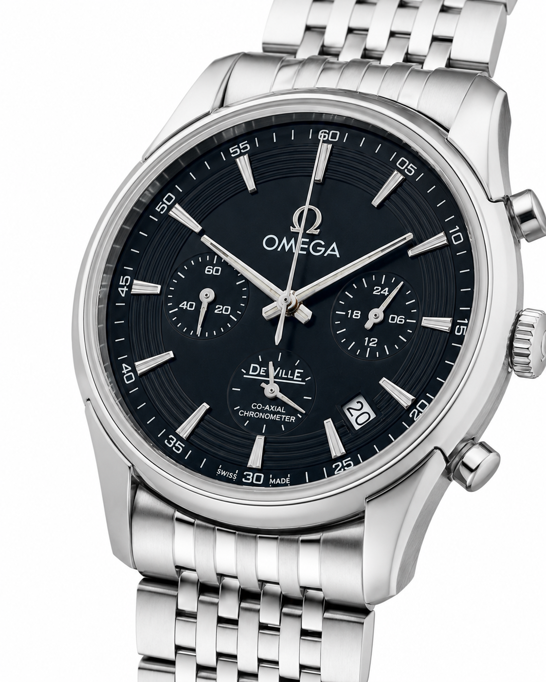 Omega De Ville Silver Black Chronograph Watch