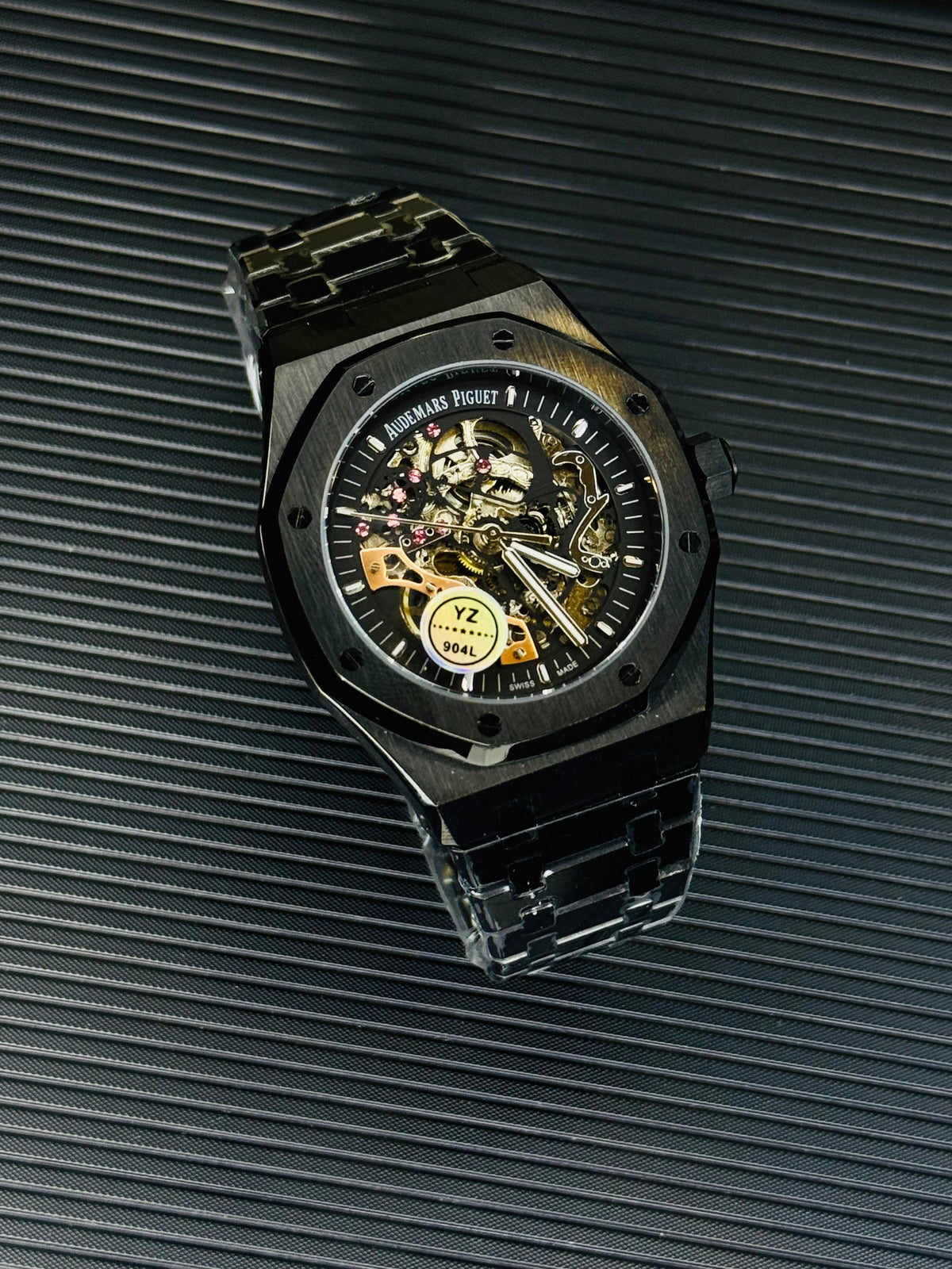 All Black Automatic Skeleton Dial Super Clone Watch