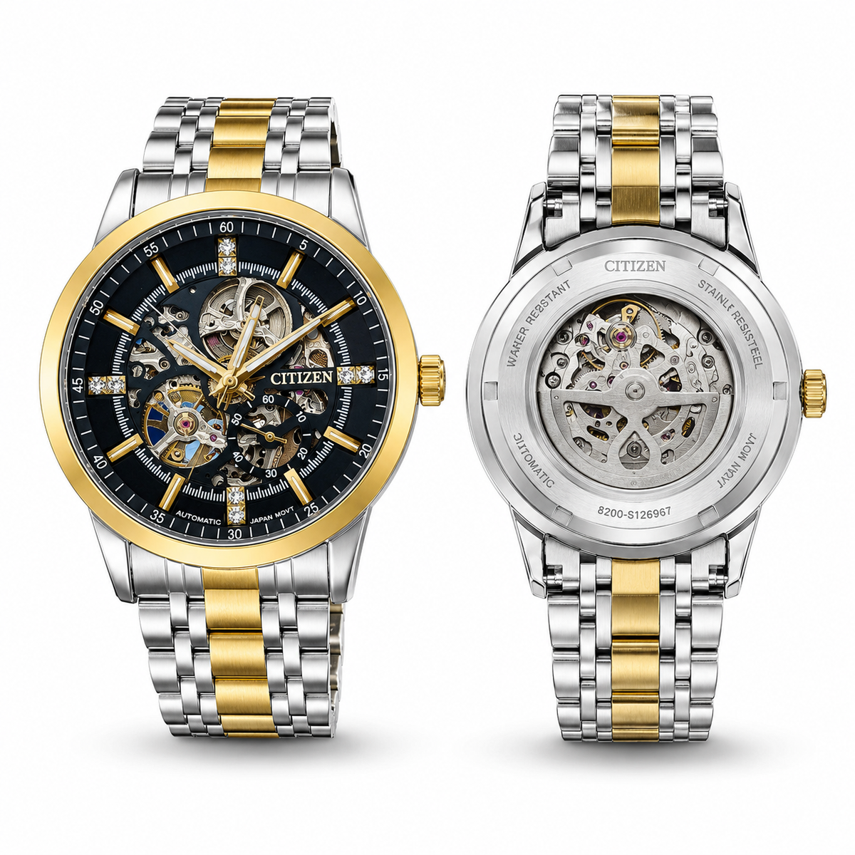 Two Tone Black Citizen Skeleton Automatic Watch