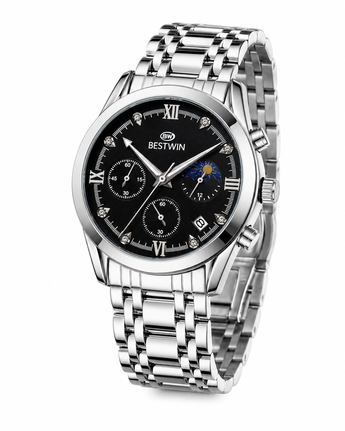 Bestwin Silver Black Chronograph Watch