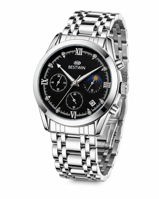 Bestwin Silver Black Chronograph Watch