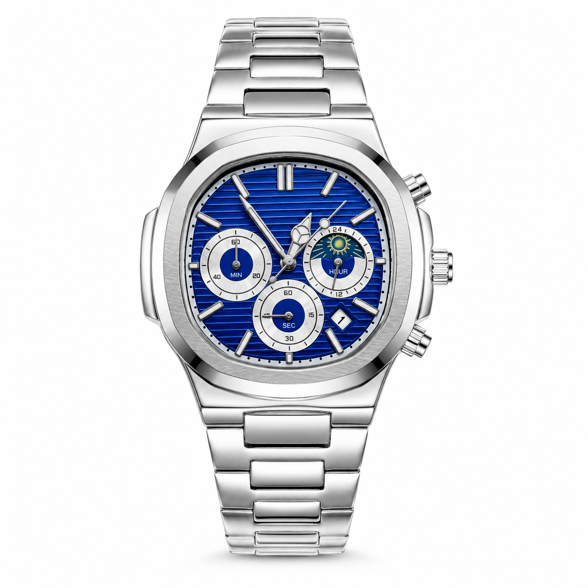 Silver Blue Nautilus Chronograph Watch