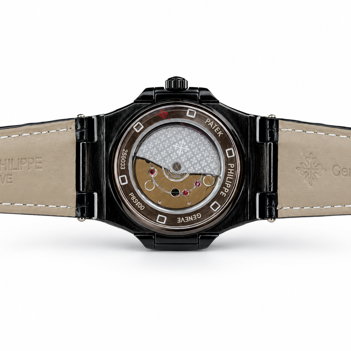 Leather Strap All Black Nautilus Dial Watch