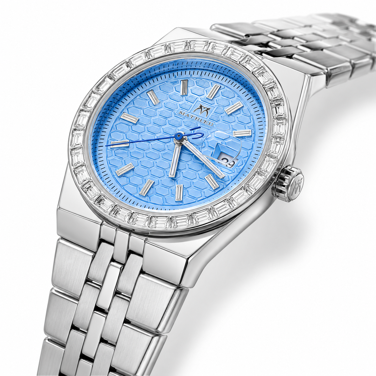 Silver Ice Blue Luxus Watch