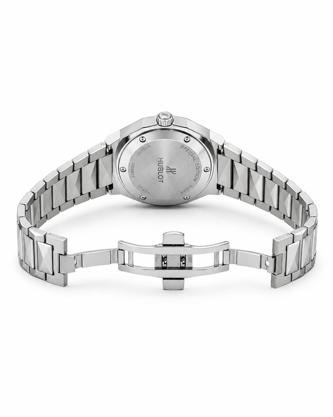 Silver Prism Chain Strapped Sapphire Dial Hublot Watch