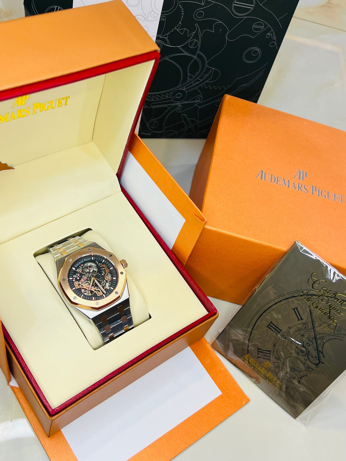 AP Silver Black Automatic Skeleton Dial Super Clone Watch