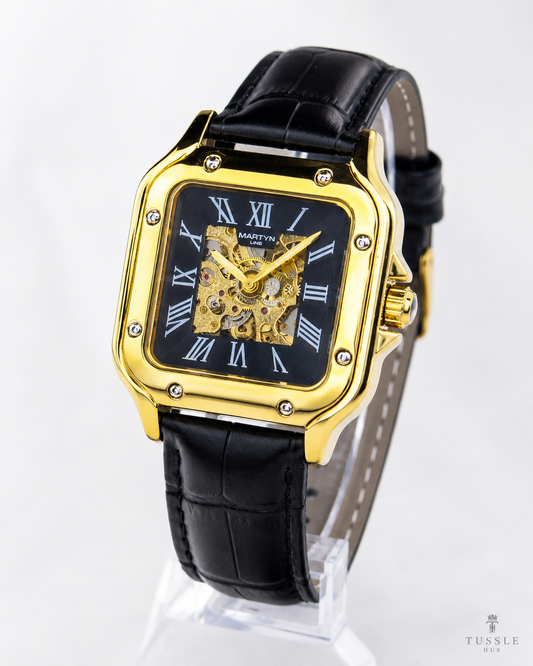 Black Gold Black Tank Automatic Skeleton Watch
