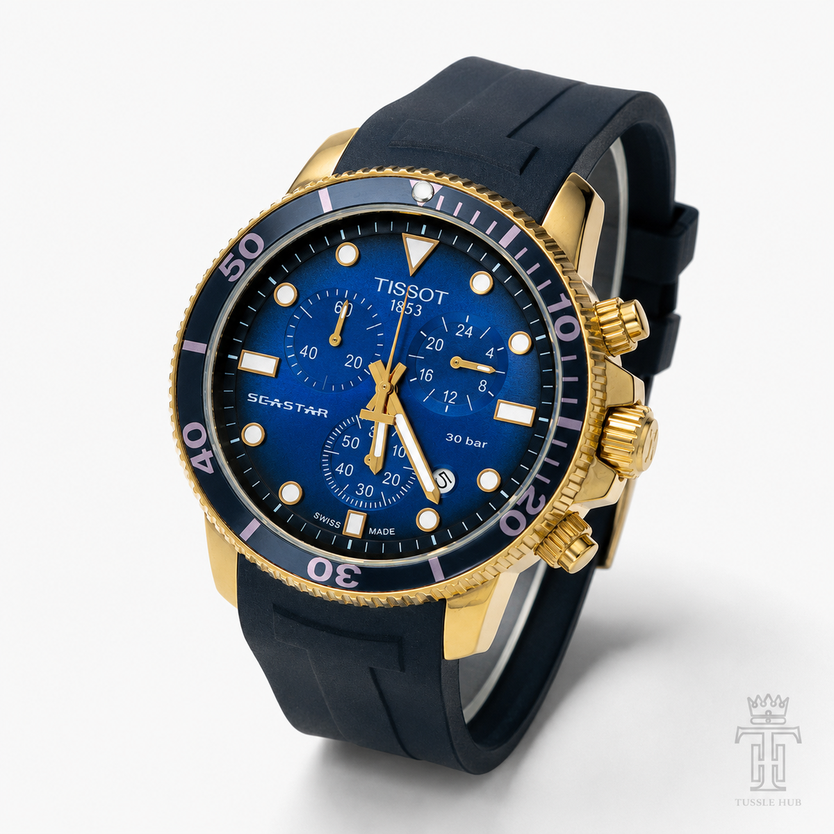 Black Rose Gold Sapphire Tissot Sea Star Chronograph Watch