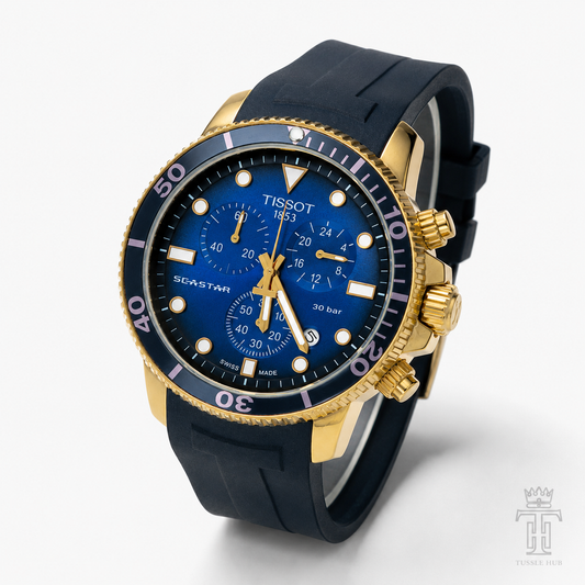 Black Rose Gold Sapphire Tissot Sea Star Chronograph Watch