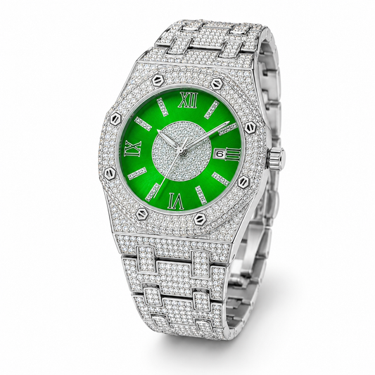 Silver Emerald AP Iced Out Watch