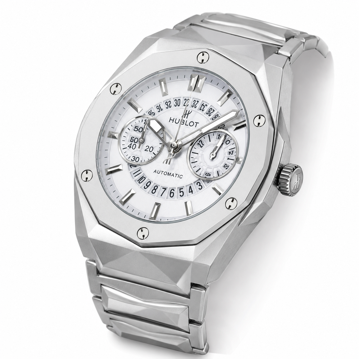 Silver Prism Chain Strapped Hologram Dial Hublot Watch