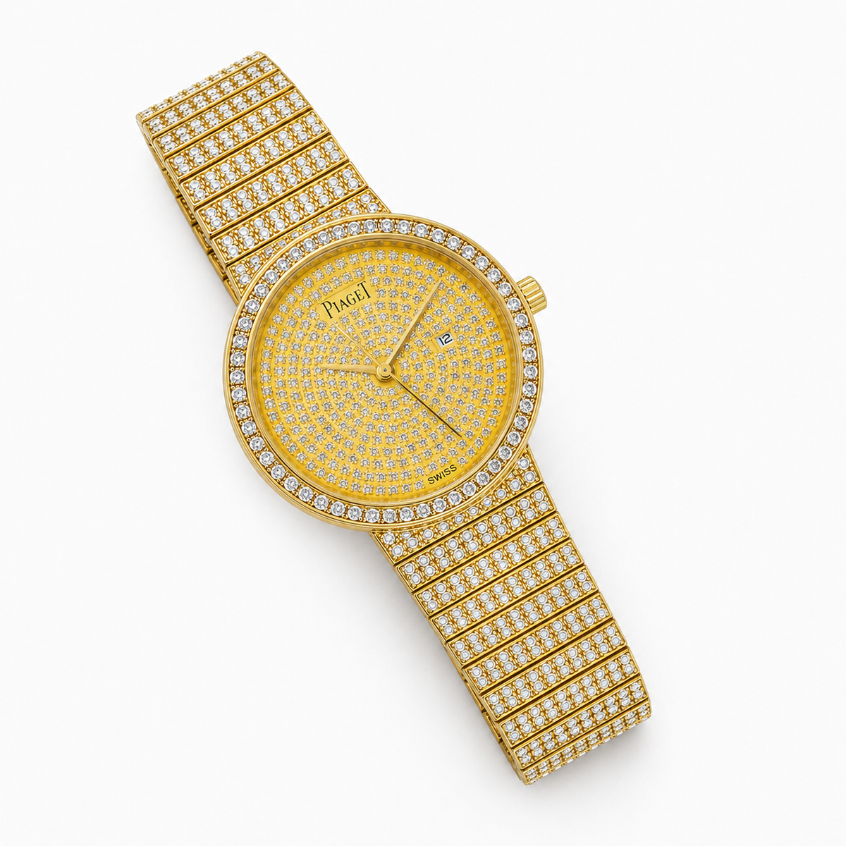 Gold Round Iced Out Piaget Watch