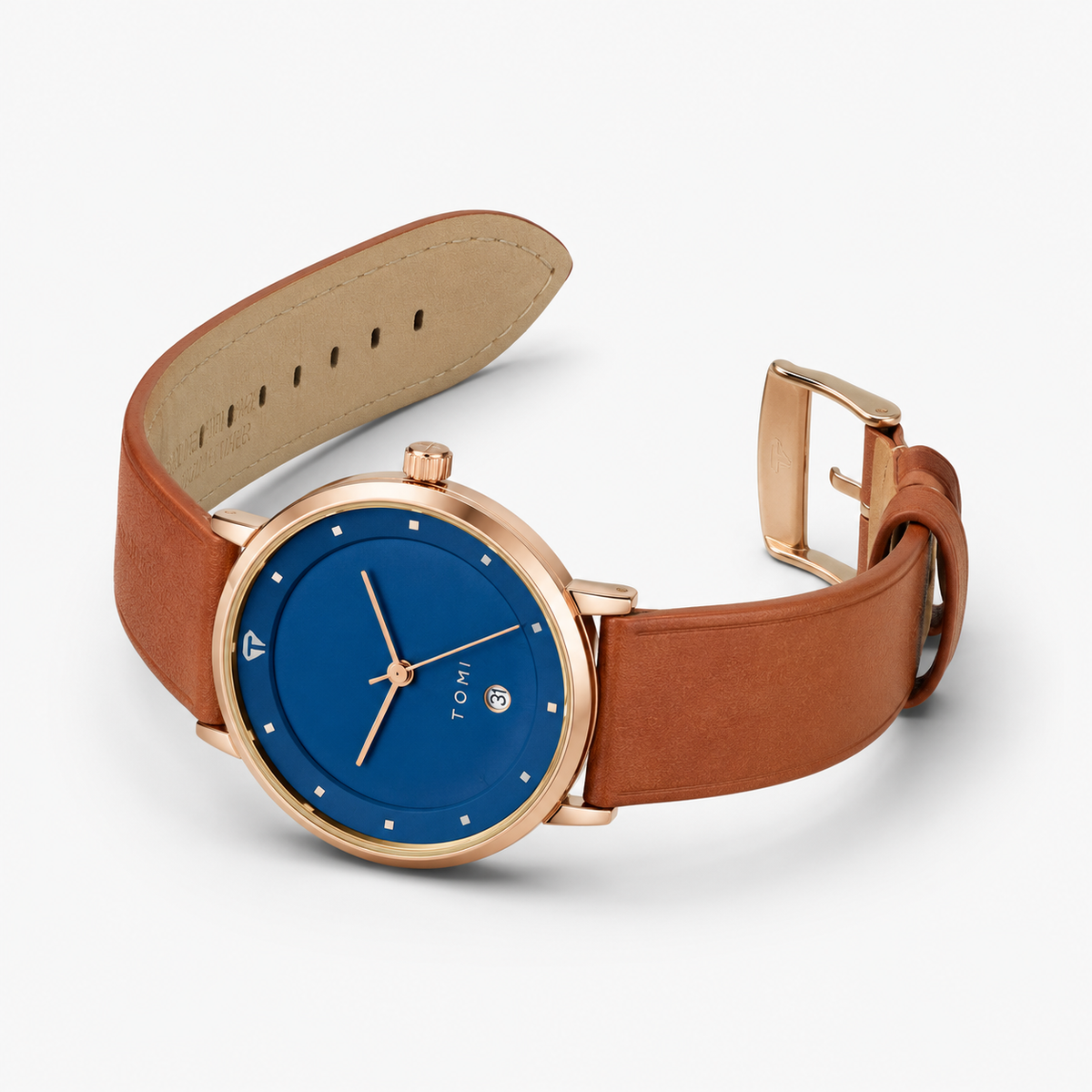 Tomi Brown Strapped Ocean Dial Elegance Watch
