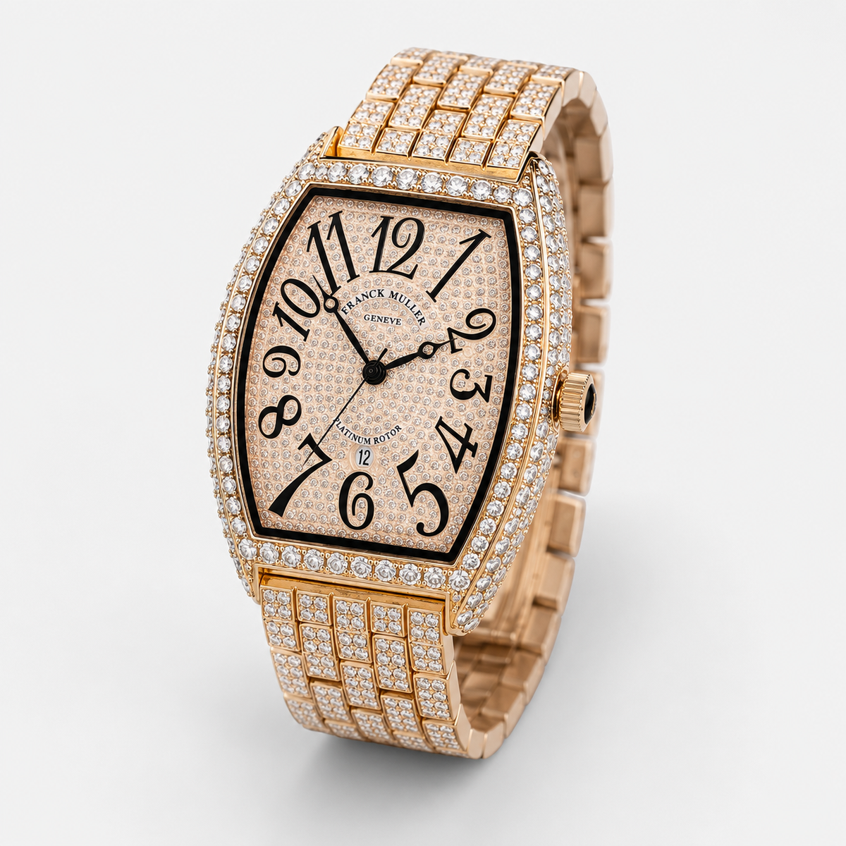 Rose Gold Iced Out Frank Muller Chain Strapped