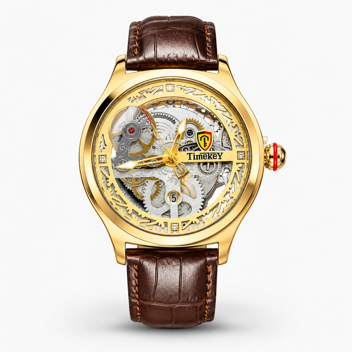 Timekey Brown Strap Ballon Skeleton Dial Watch