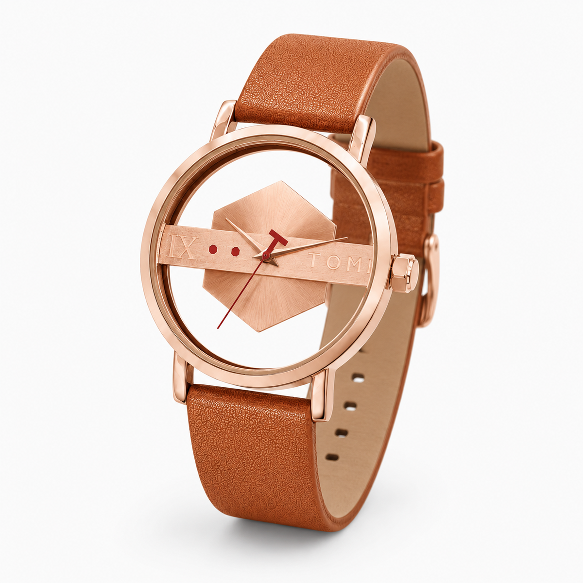 Tomi Brown Gold Hexa Dial Watch