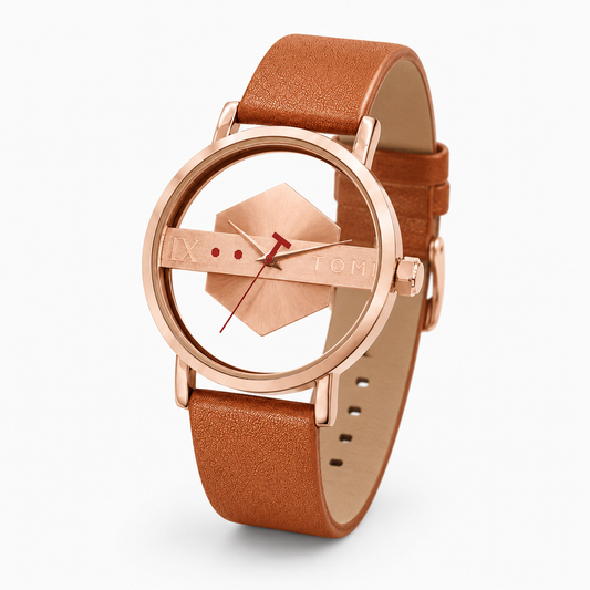 Tomi Brown Gold Hexa Dial Watch