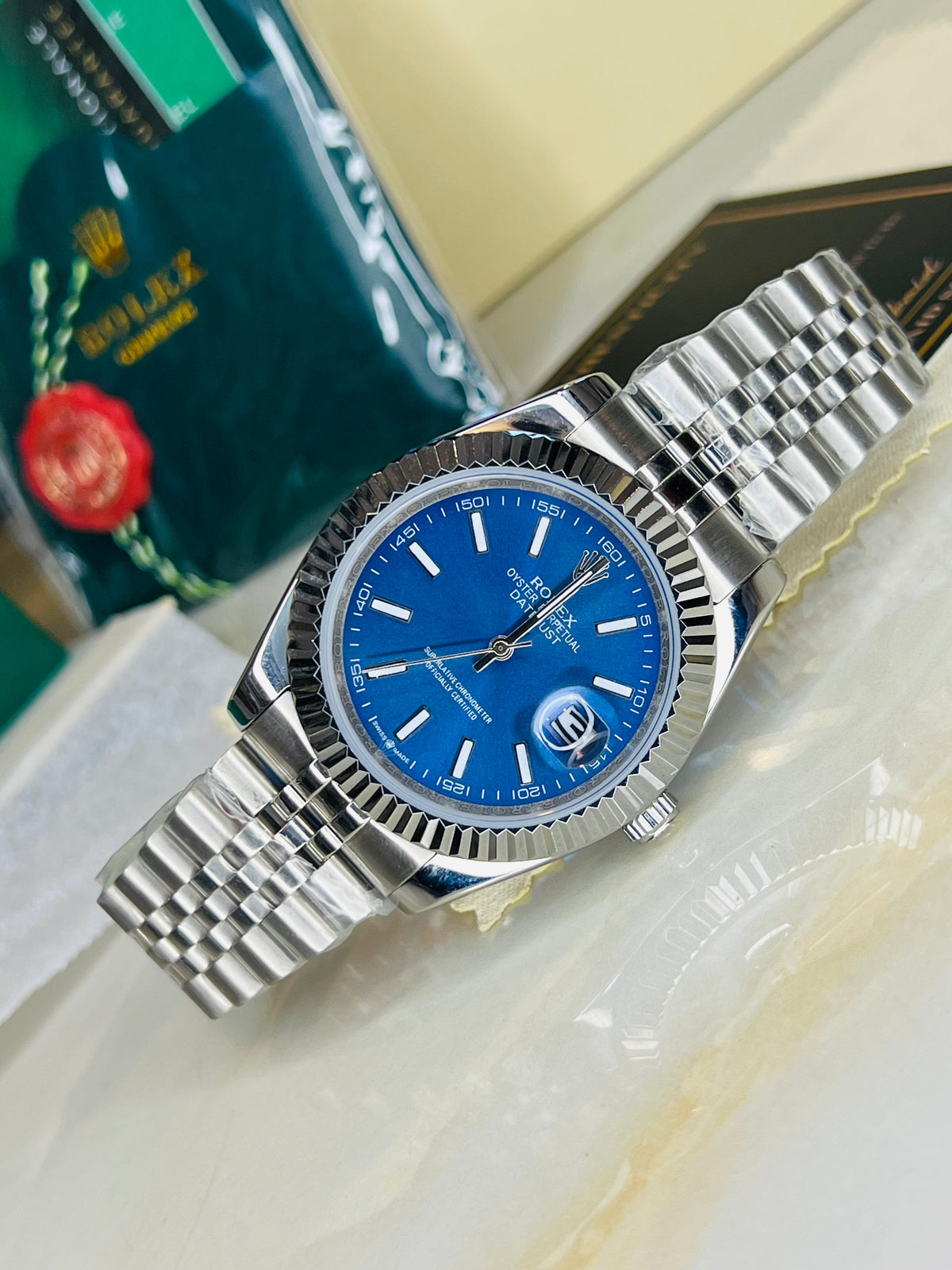 Date Just Silver Blue Dial Quartz Master Clone Watch