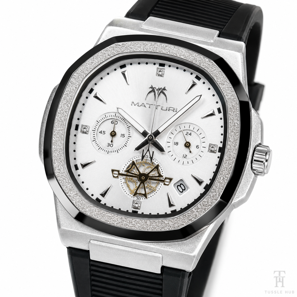 Matturi Black White Silicone Chronograph Watch