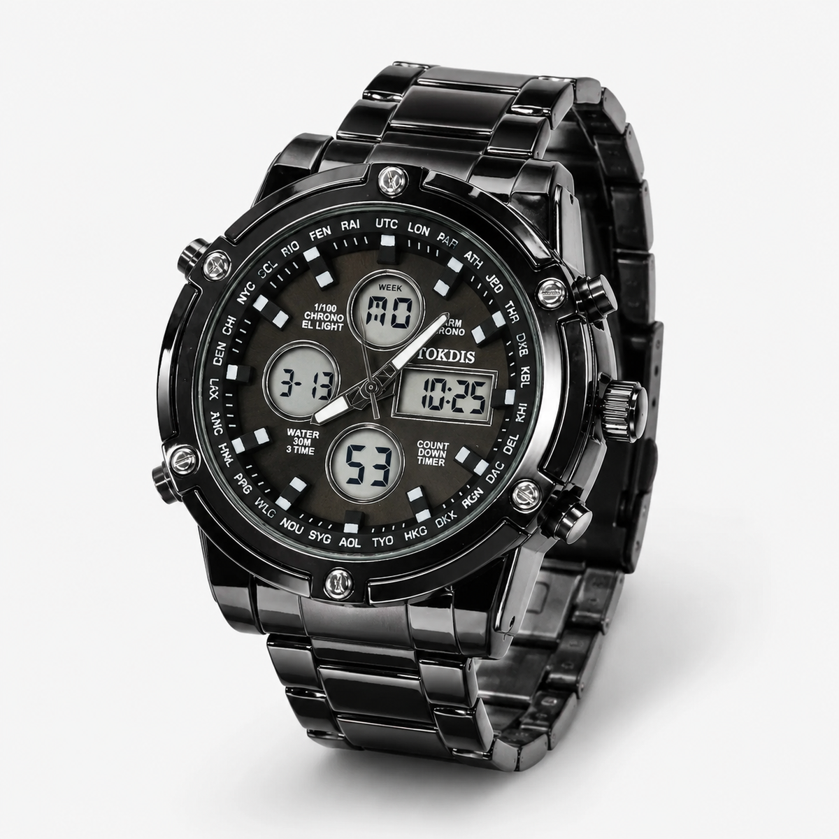 Black Metal Digital Analogue Tokdis Watch