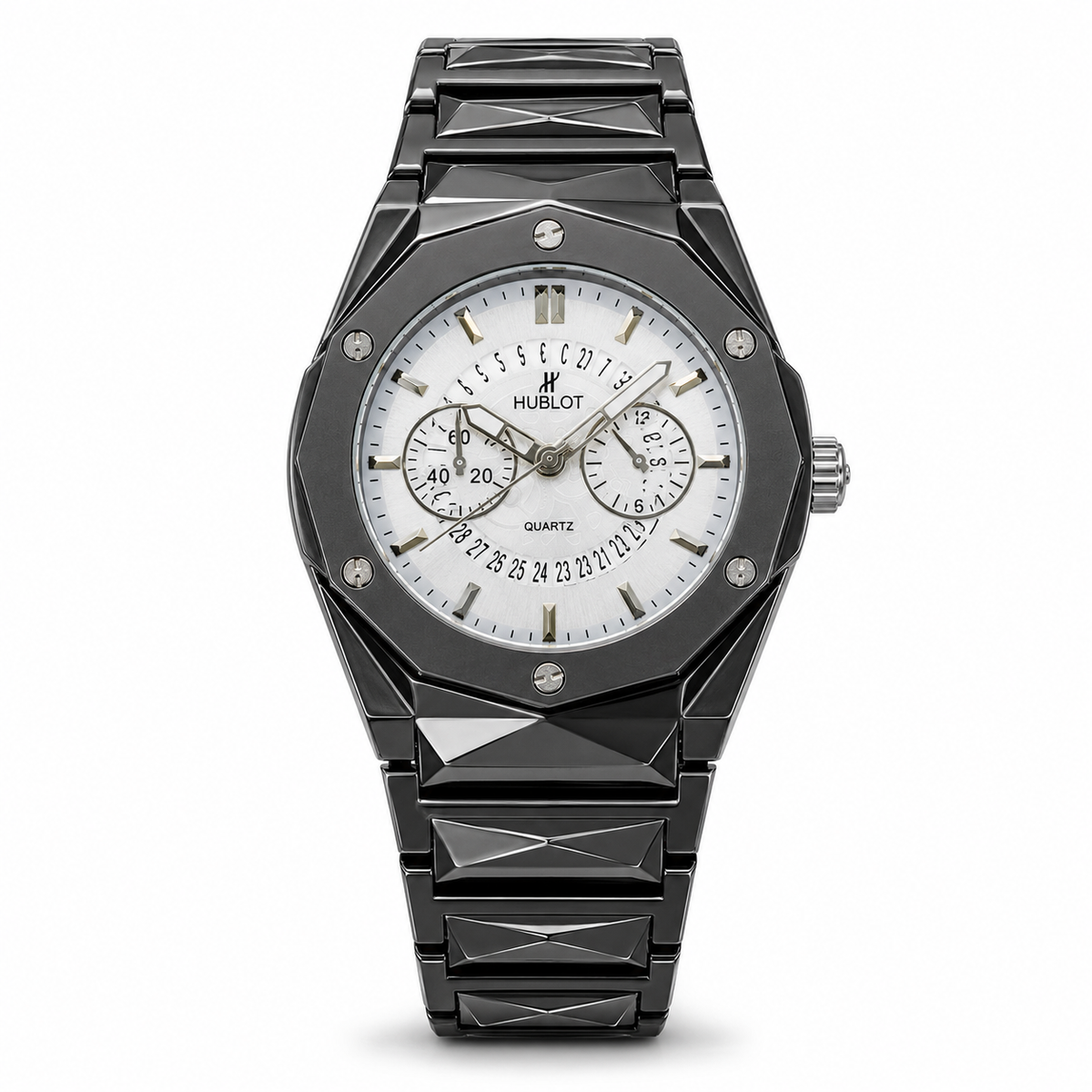 Black Prism Chain Strapped Silver Hologram Dial Hublot Watch