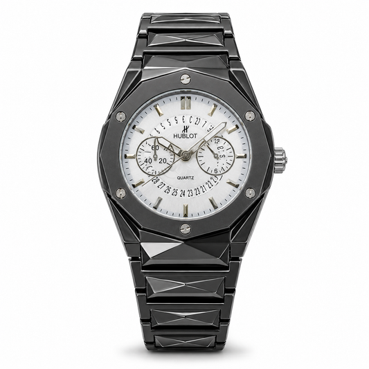Black Prism Chain Strapped Silver Hologram Dial Hublot Watch