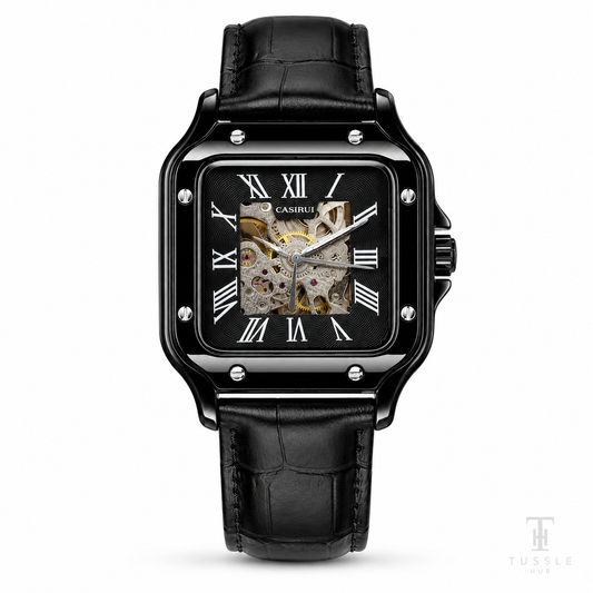 All Black Tank Automatic Skeleton Watch