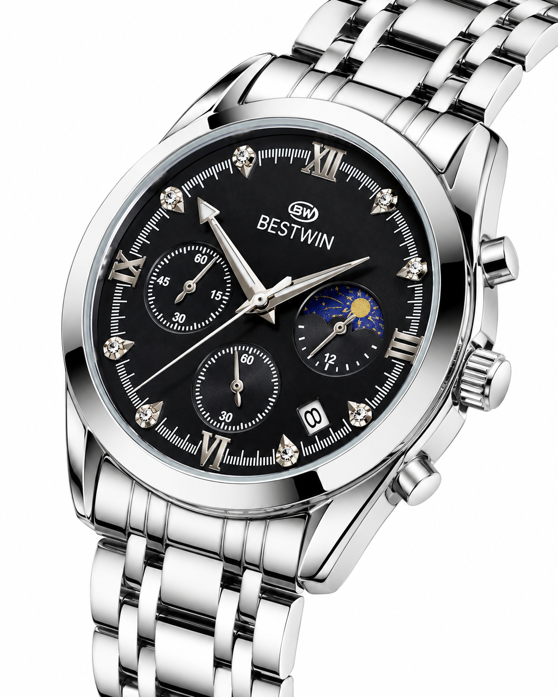 Bestwin Silver Black Chronograph Watch