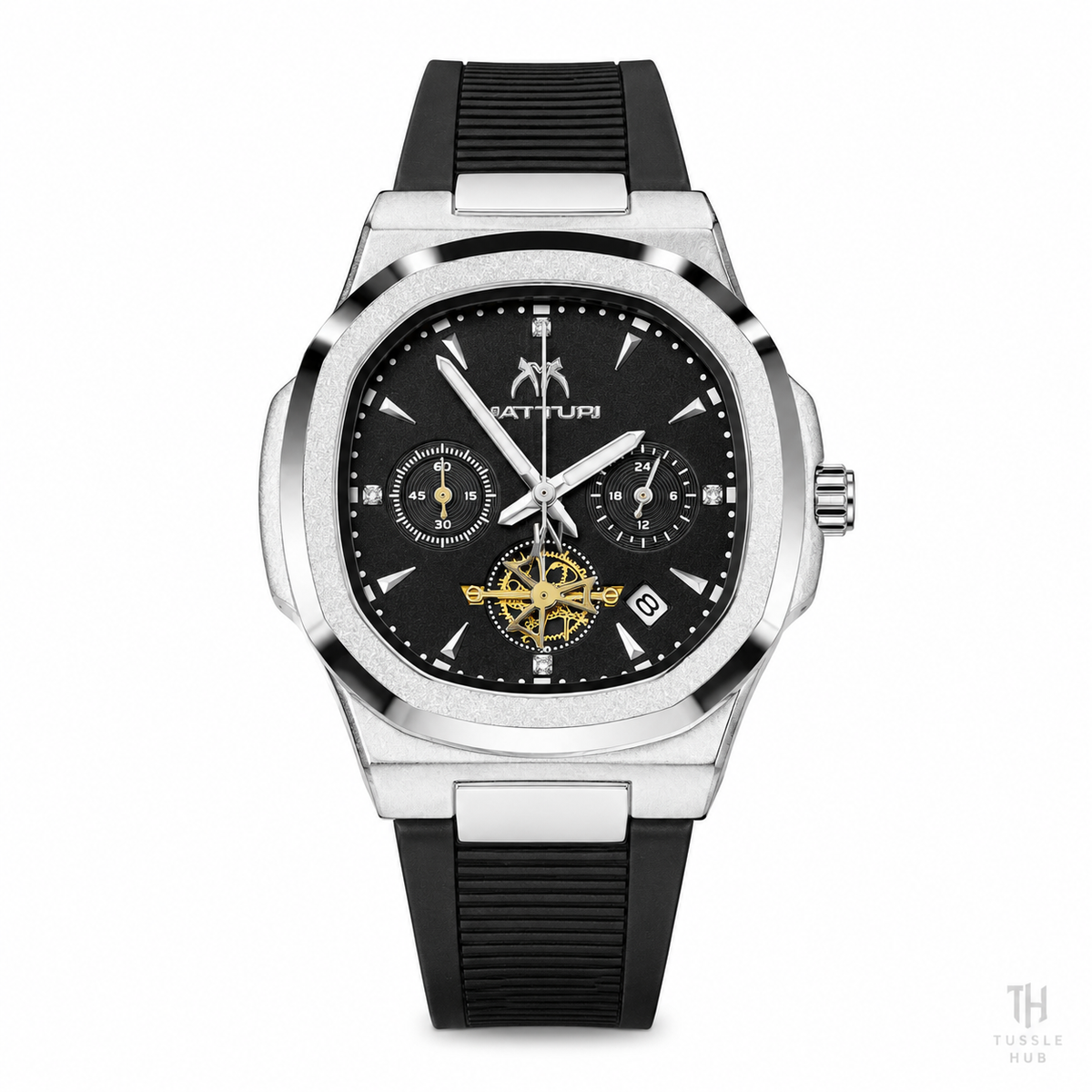 Matturi Black White Silicone Chronograph Watch