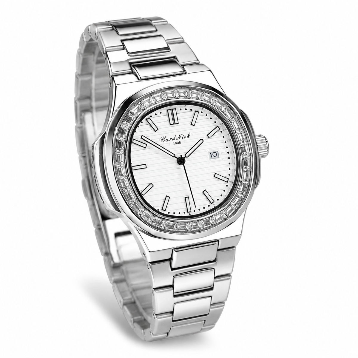 Card Nick Nautilus Silver White Gem Stone Watch